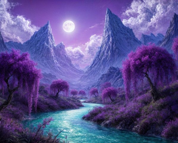 Majestic Mountains and Turquoise River at Night