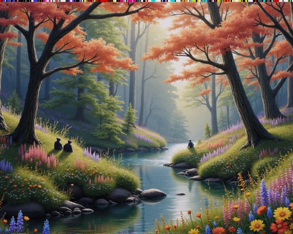 Serene Landscape with Stream and Autumn Foliage