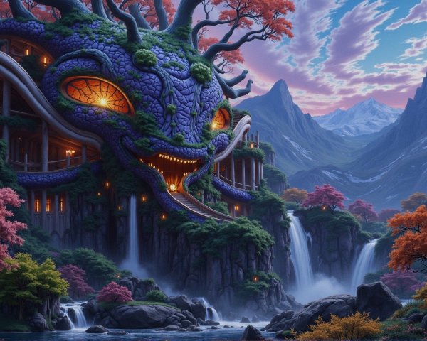 Intricately Designed Dragon Structure on a Cliff