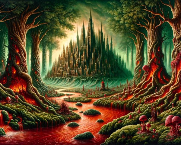 Vibrant Mystical Forest with Glowing Elements