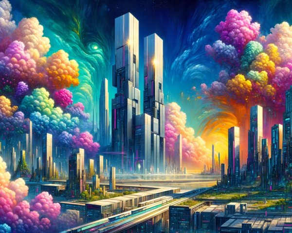 Vibrant Futuristic Cityscape with Colorful Skyscrapers