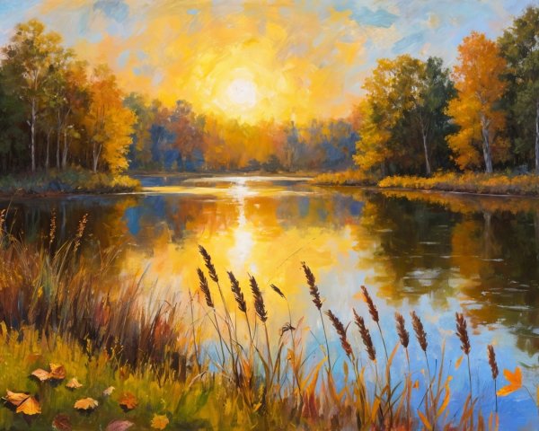 Serene Sunset Landscape with Reflective River