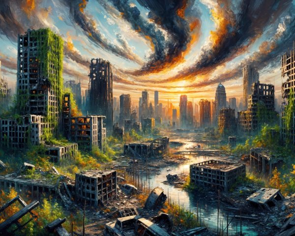 Post-Apocalyptic Landscape with Overgrown Skyscrapers