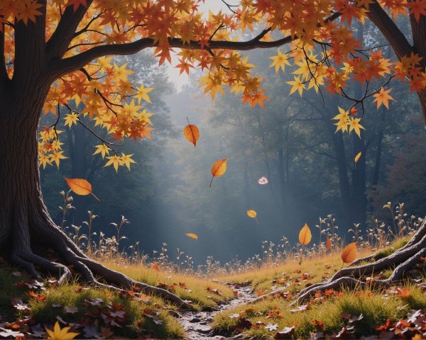 Autumn Landscape with Vibrant Trees and Pathway
