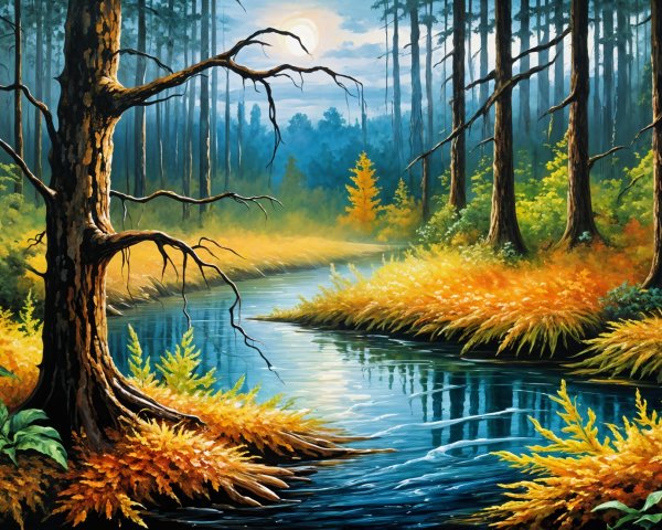 Serene Landscape with River and Autumn Foliage