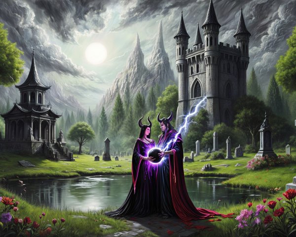 Sorcerers Channel Energy by Tranquil Lake and Castle