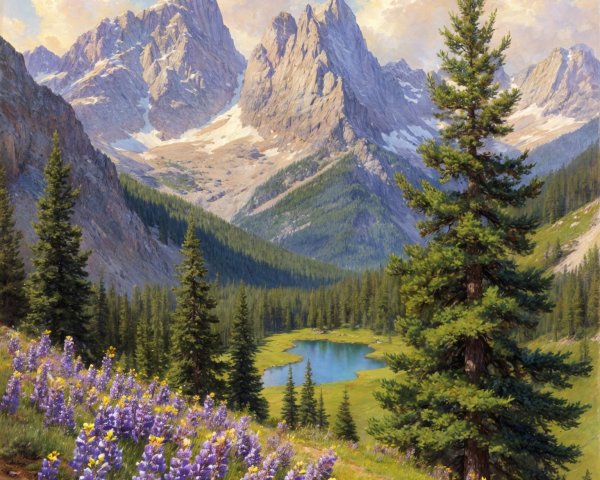 Snow-Capped Mountains and Turquoise Lake Landscape