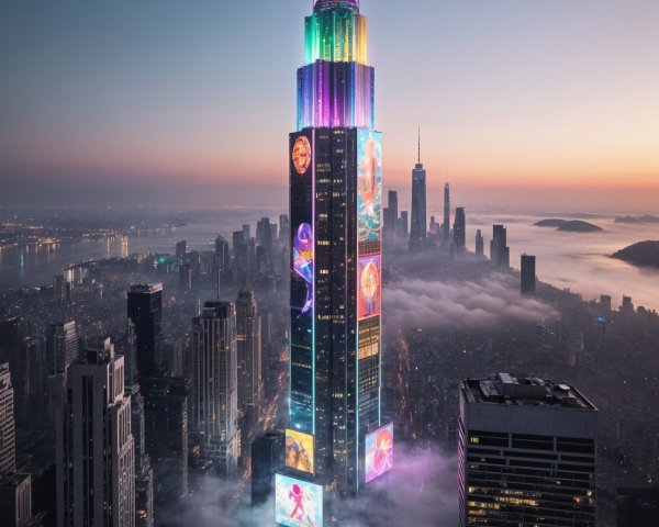 Empire State Building at Dusk with Neon Glow