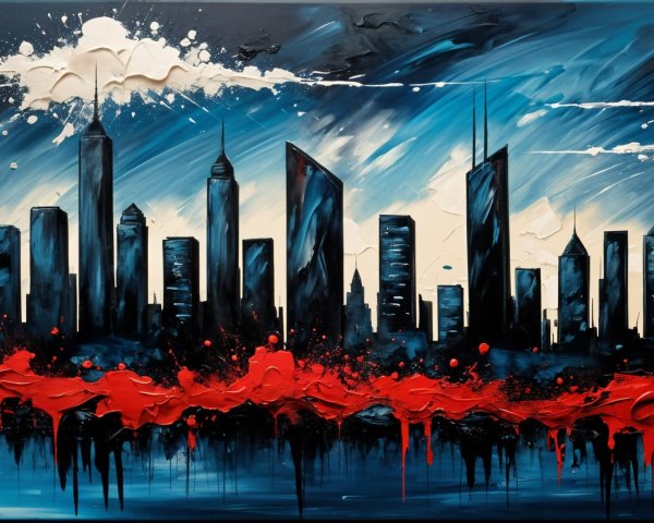Vibrant Abstract City Skyline with Dramatic Colors