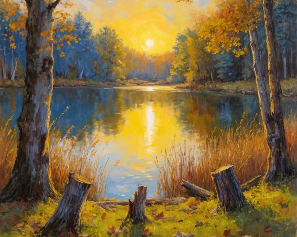Tranquil Autumn Lake Surrounded by Colorful Trees