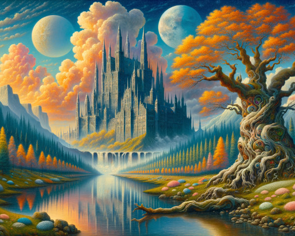 Majestic castle in a vibrant autumn landscape