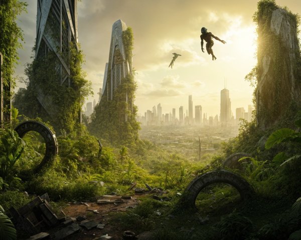 Futuristic Landscape of Nature and Urban Decay
