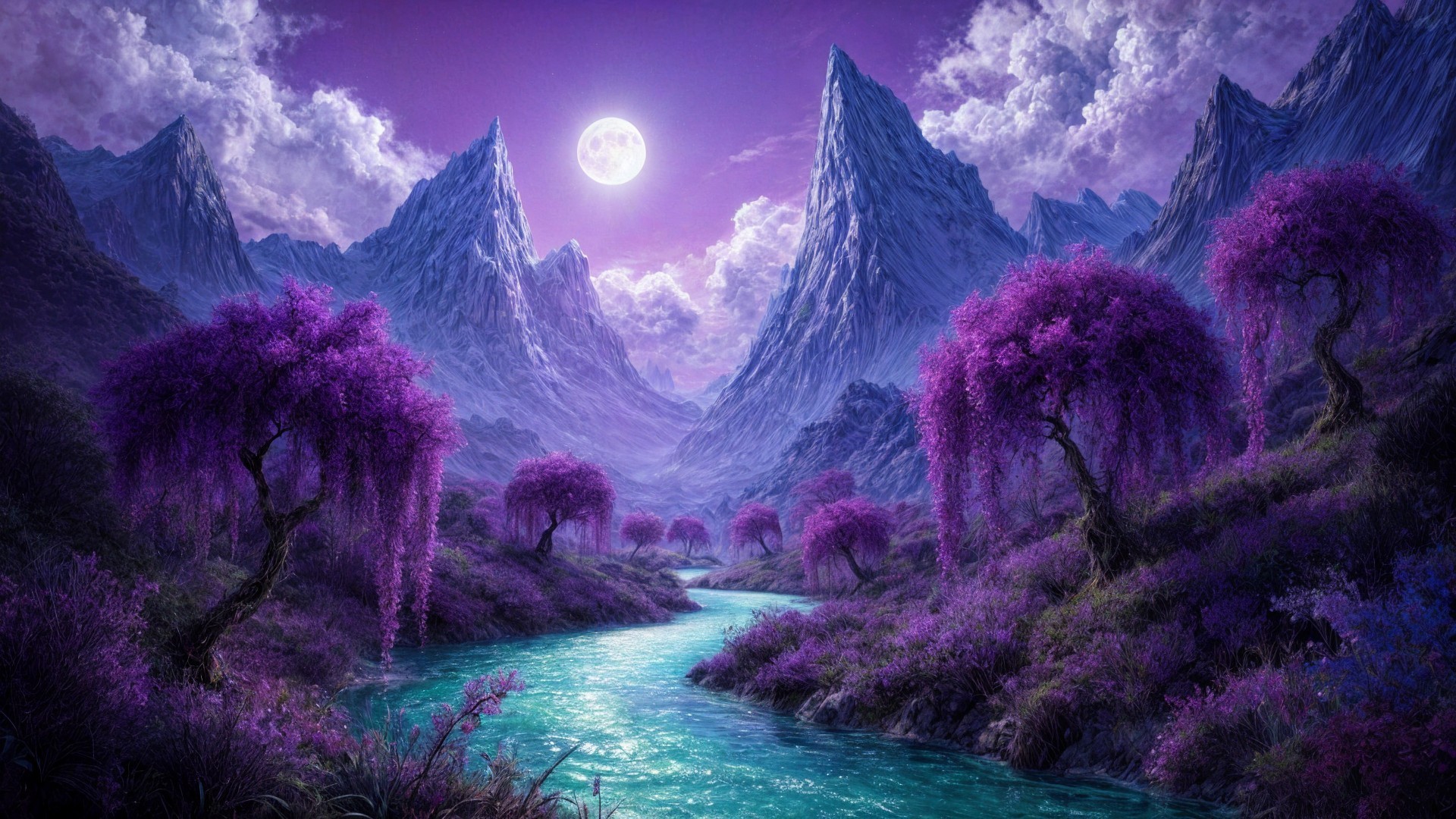 Majestic Mountains and Turquoise River at Night