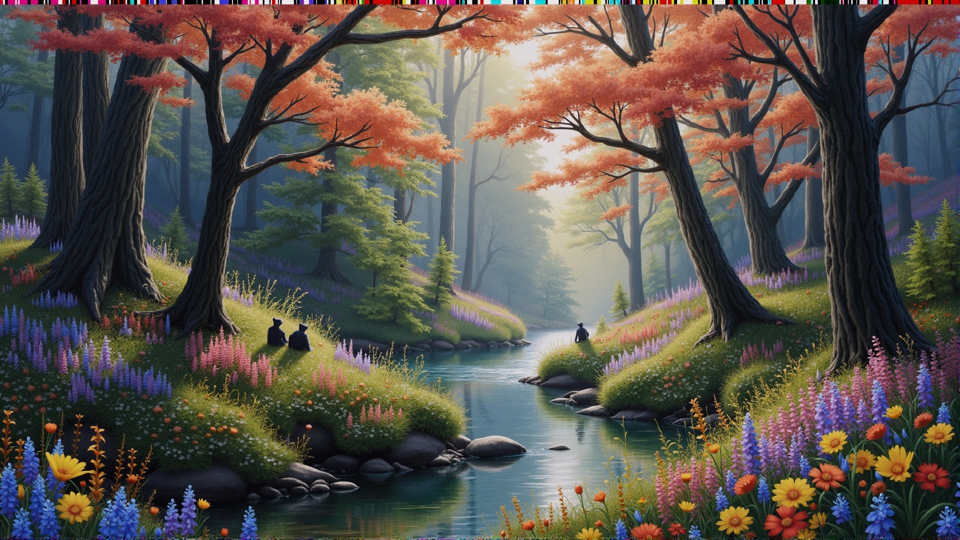 Serene Landscape with Stream and Autumn Foliage