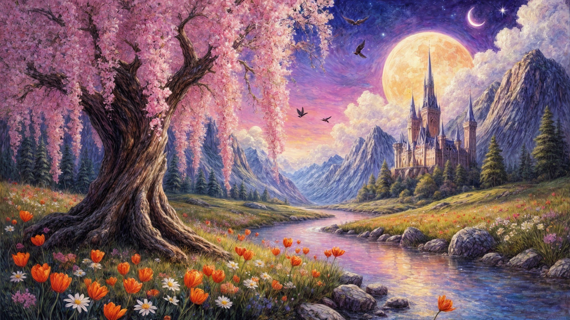 Majestic Castle in a Vibrant Fantasy Landscape