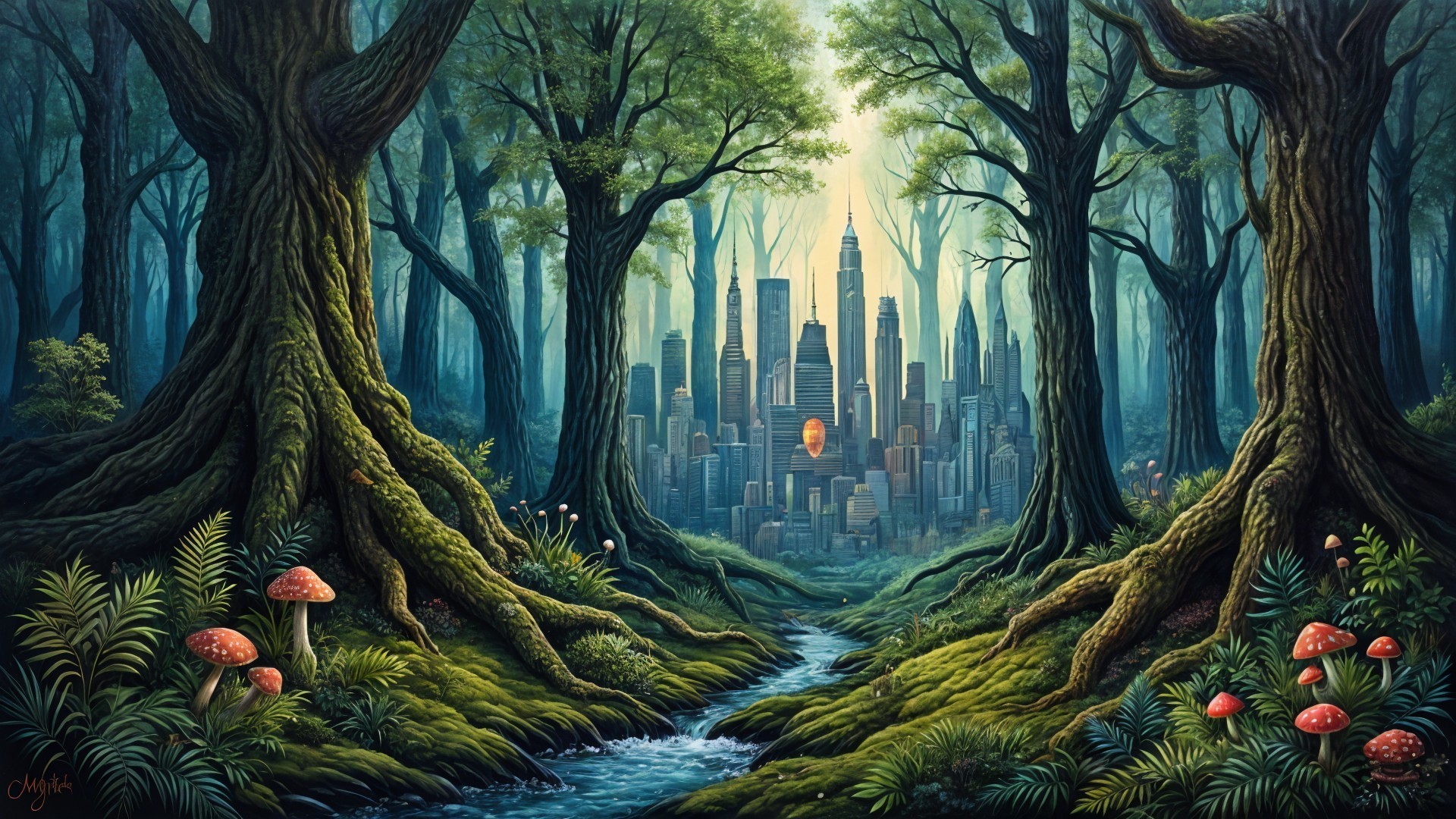 Vibrant Landscape Blending Nature and Urban Life