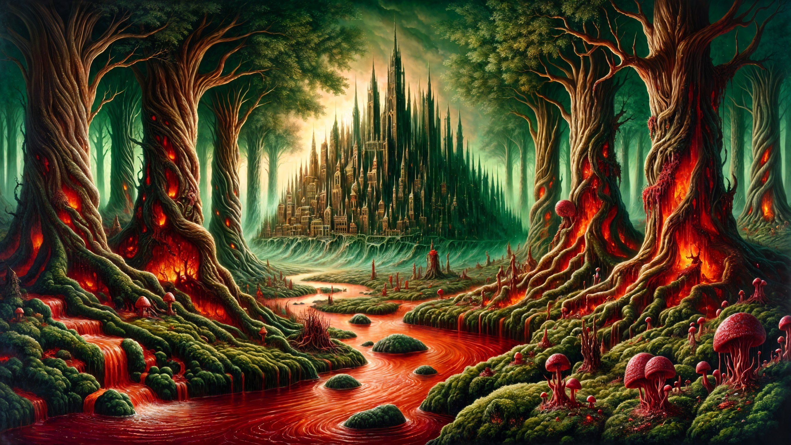Vibrant Mystical Forest with Glowing Elements