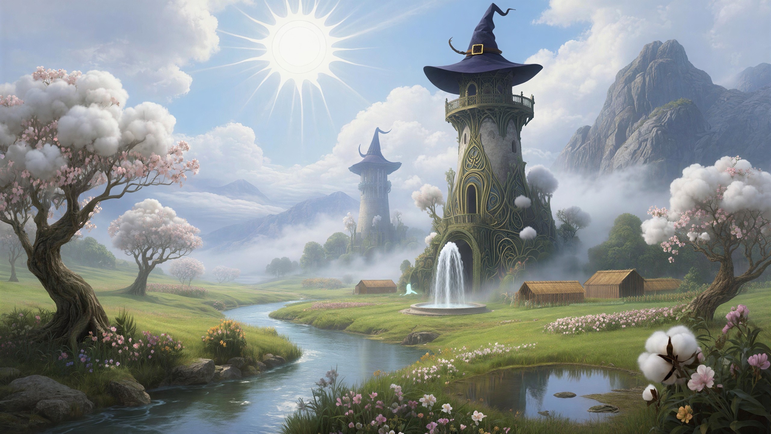 Magical Fairytale Landscape with Castles and Stream