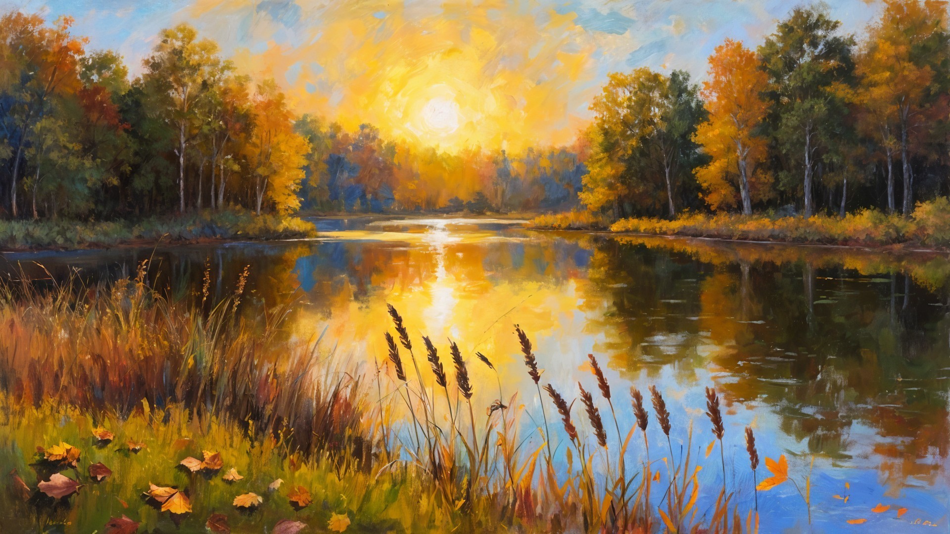 Serene Sunset Landscape with Reflective River