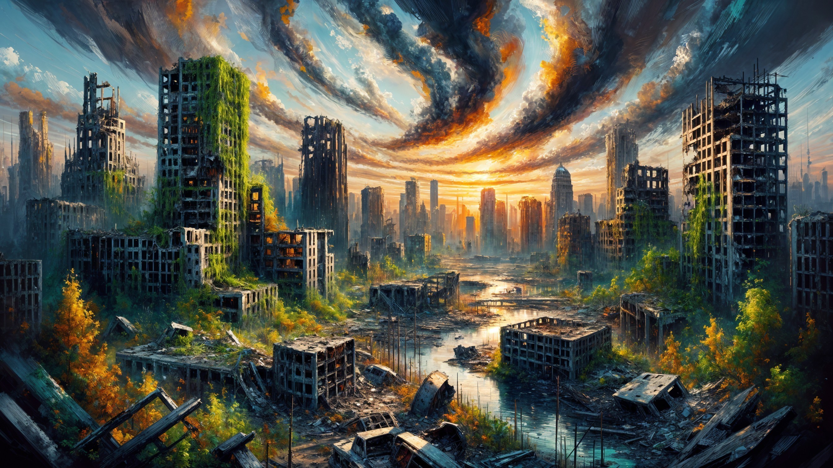Post-Apocalyptic Landscape with Overgrown Skyscrapers