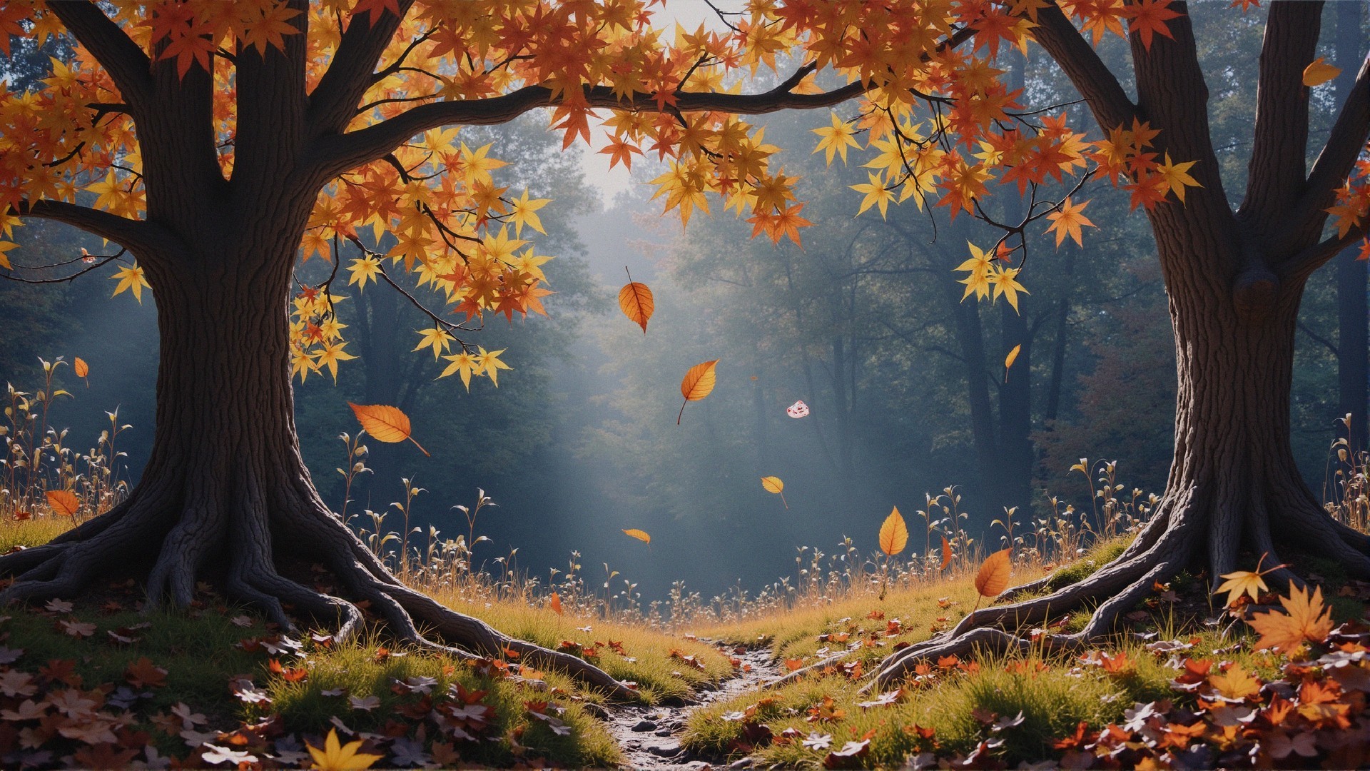 Autumn Landscape with Vibrant Trees and Pathway