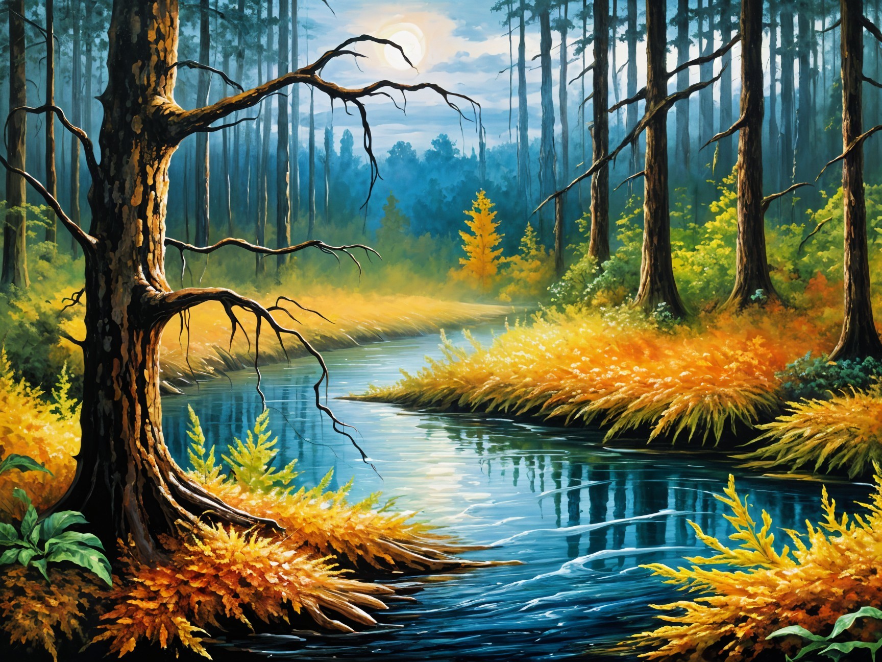 Serene Landscape with River and Autumn Foliage