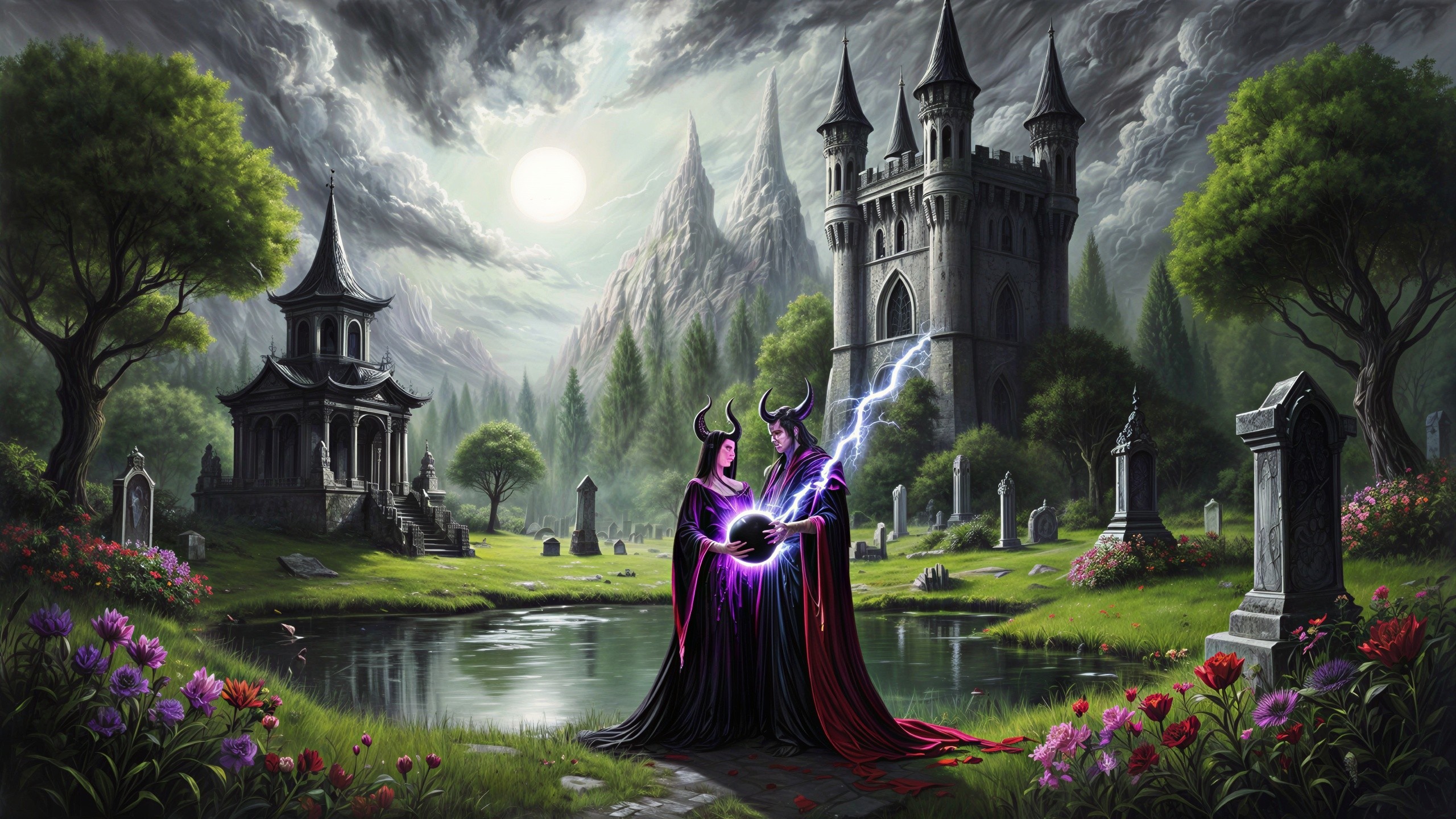 Sorcerers Channel Energy by Tranquil Lake and Castle