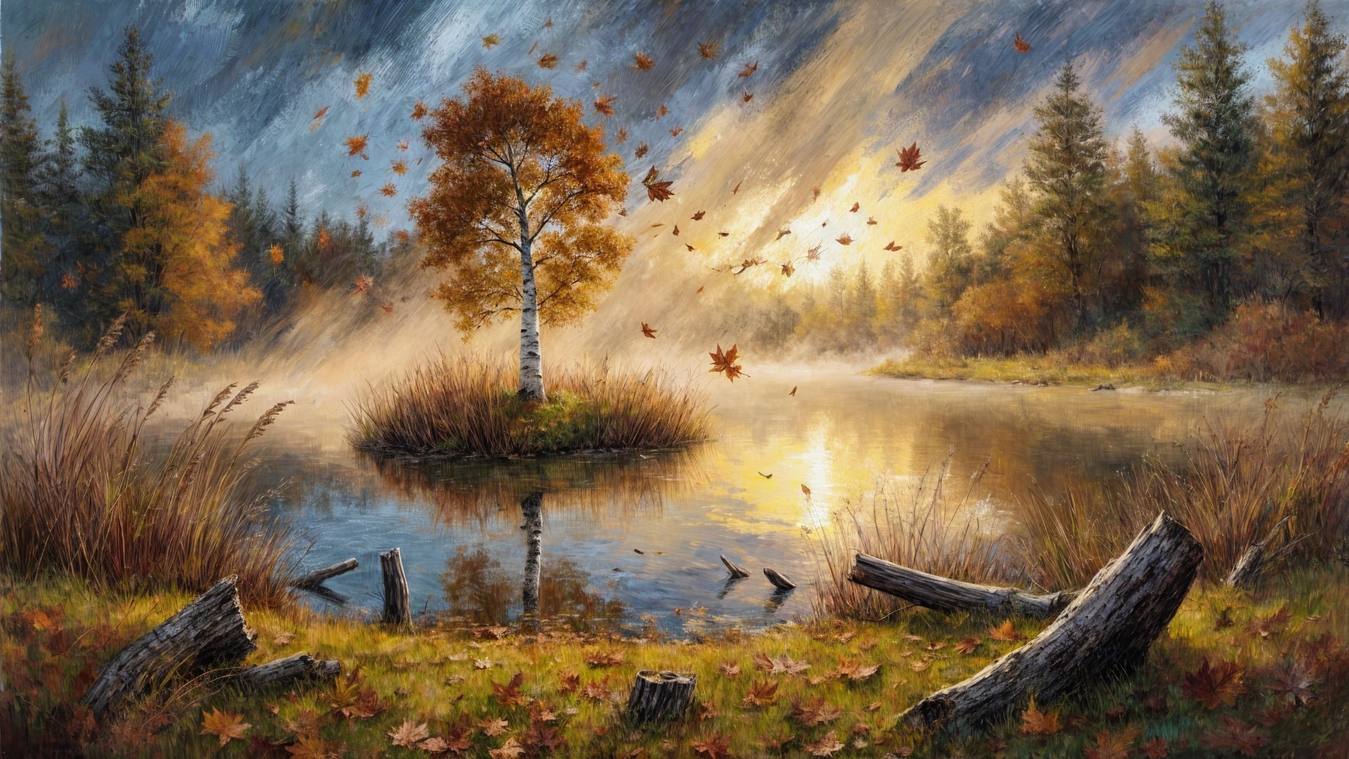 Tranquil Autumn Landscape with Reflective Lake Scene