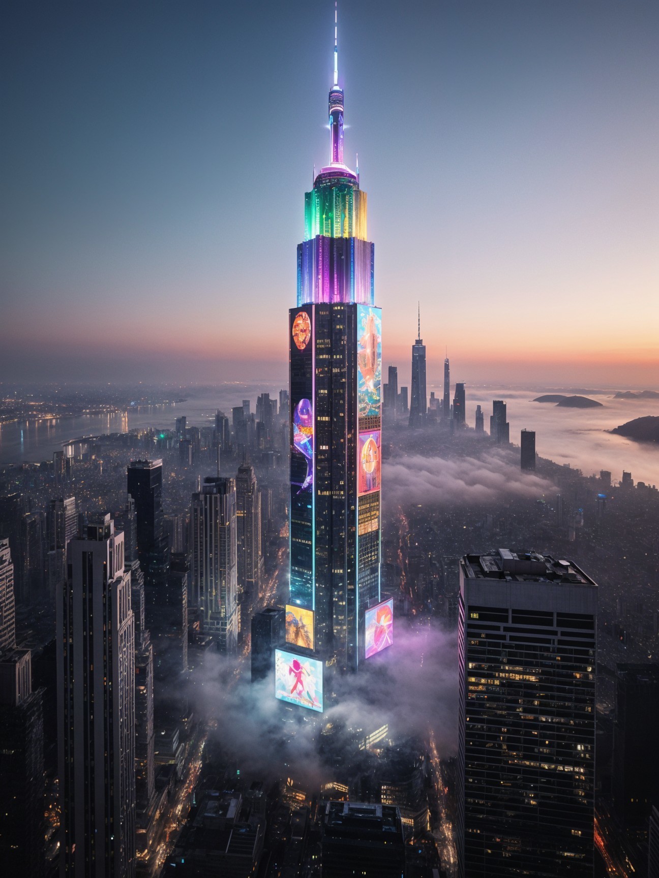 Empire State Building at Dusk with Neon Glow