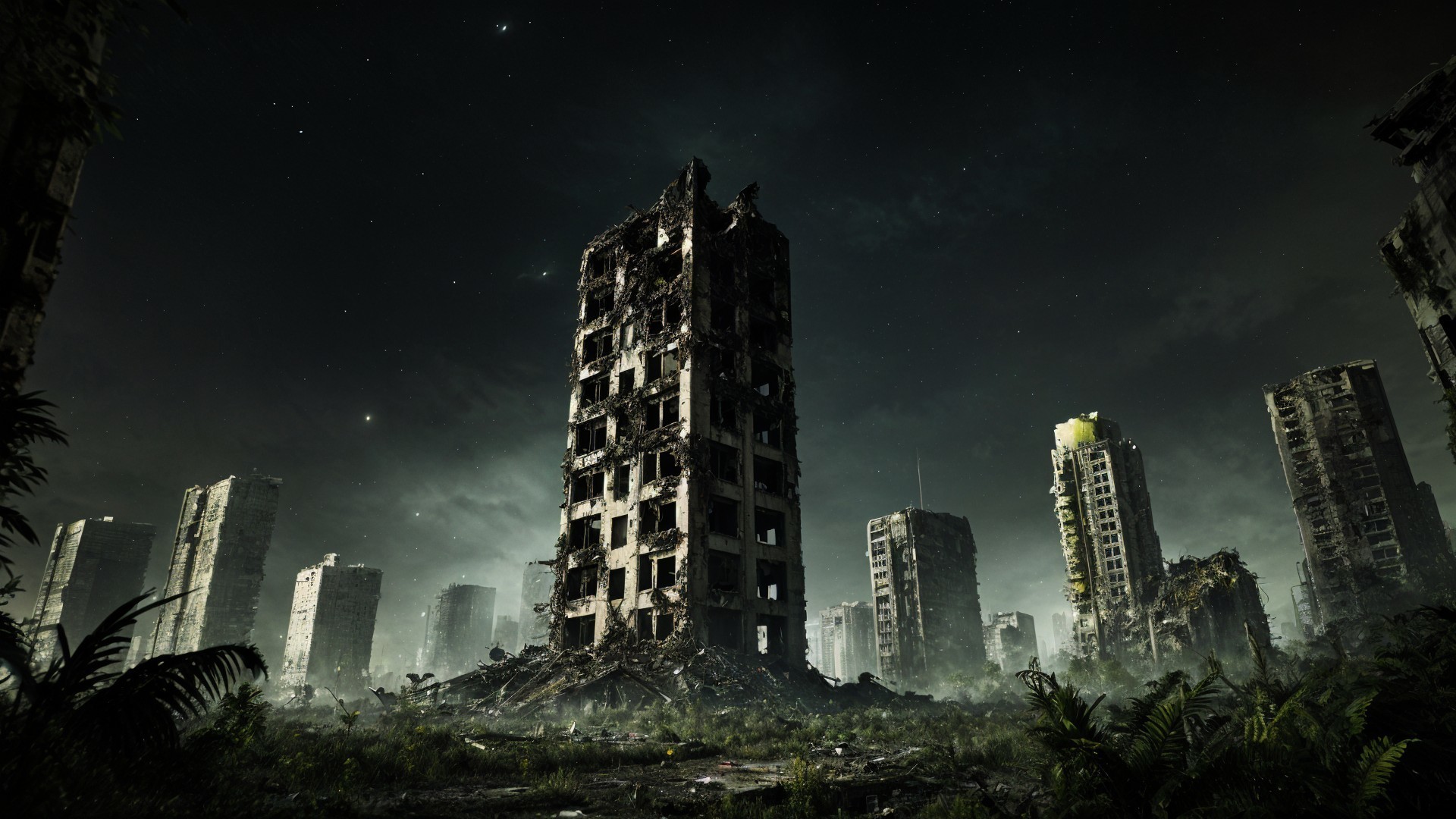 Desolate Urban Landscape with Nature's Reclamation