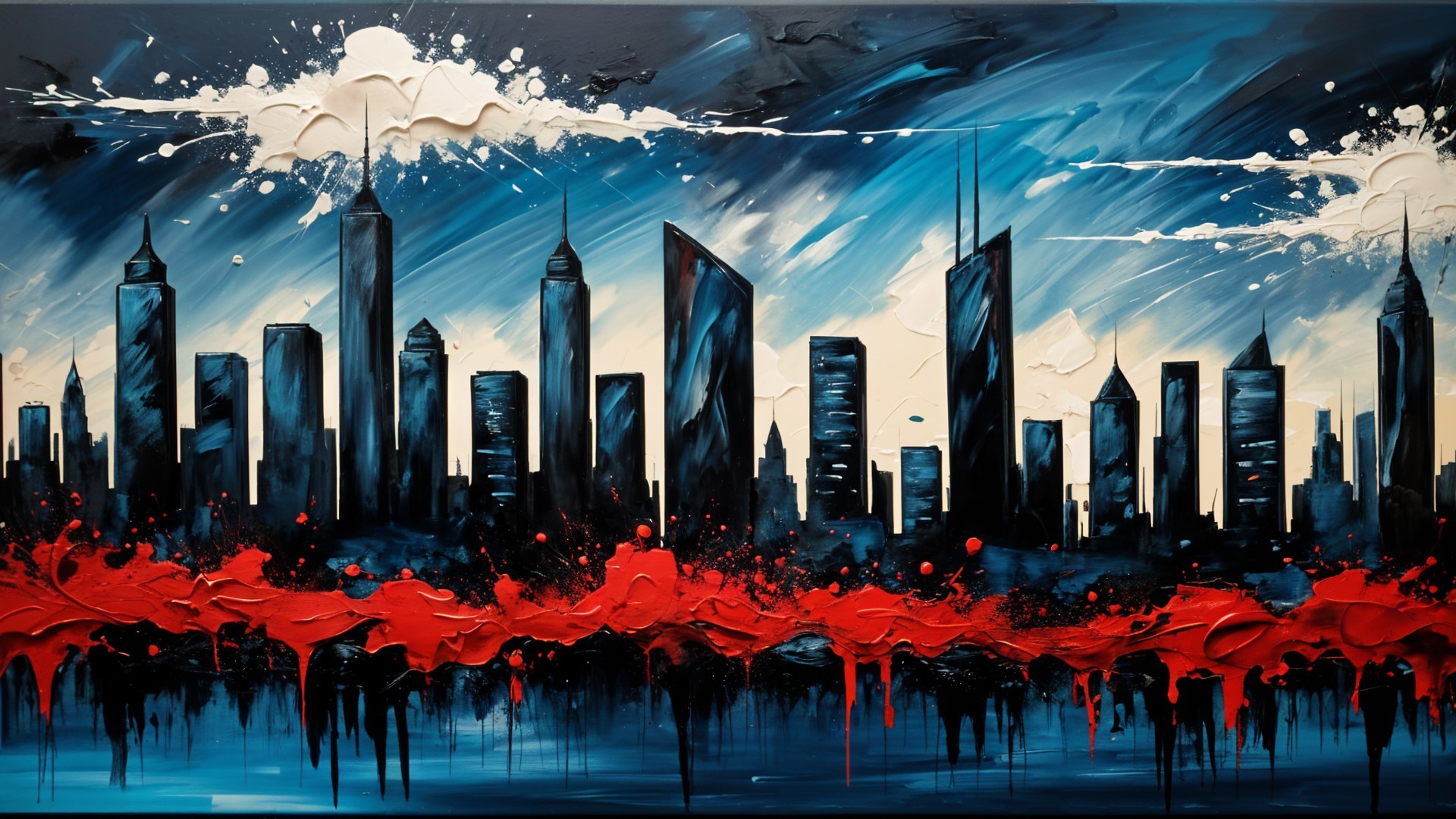 Vibrant Abstract City Skyline with Dramatic Colors