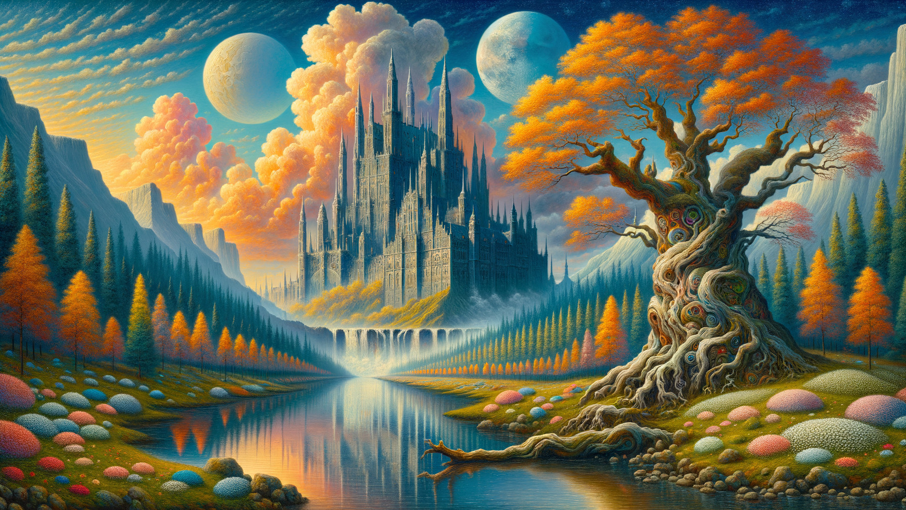 Majestic castle in a vibrant autumn landscape