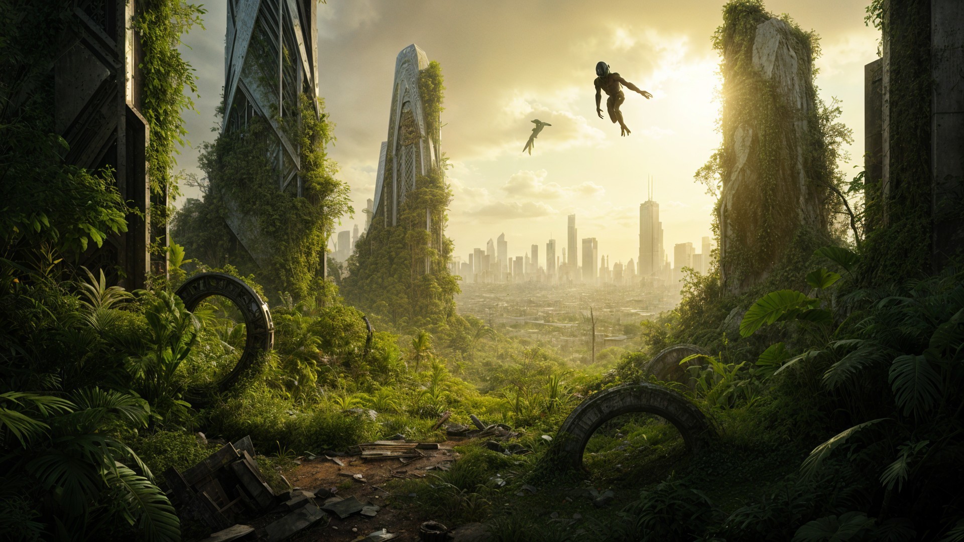 Futuristic Landscape of Nature and Urban Decay