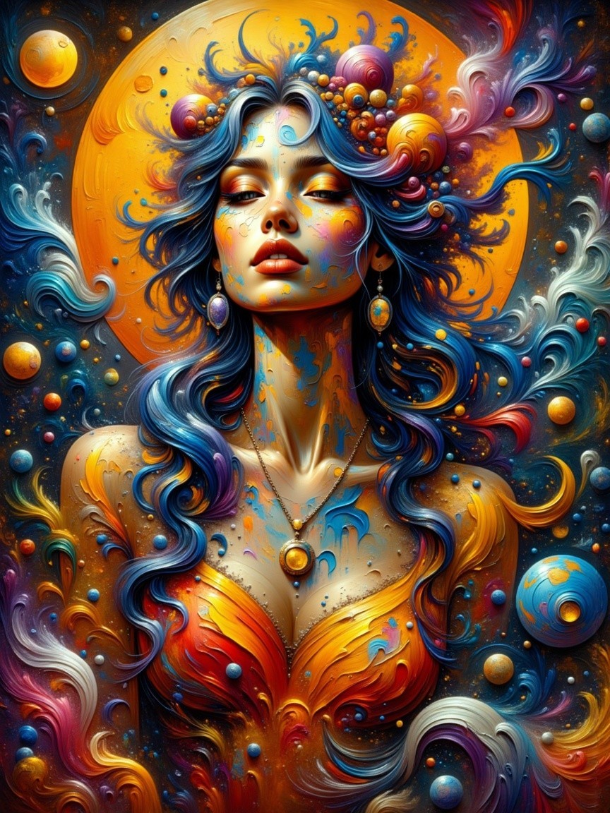 Cosmic-Themed Artwork of a Serene Woman in Galaxy