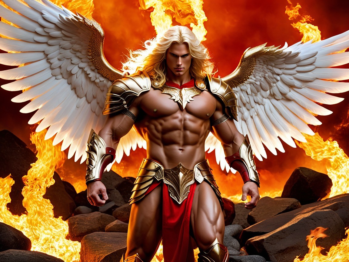 Warrior in Golden Armor Surrounded by Flames