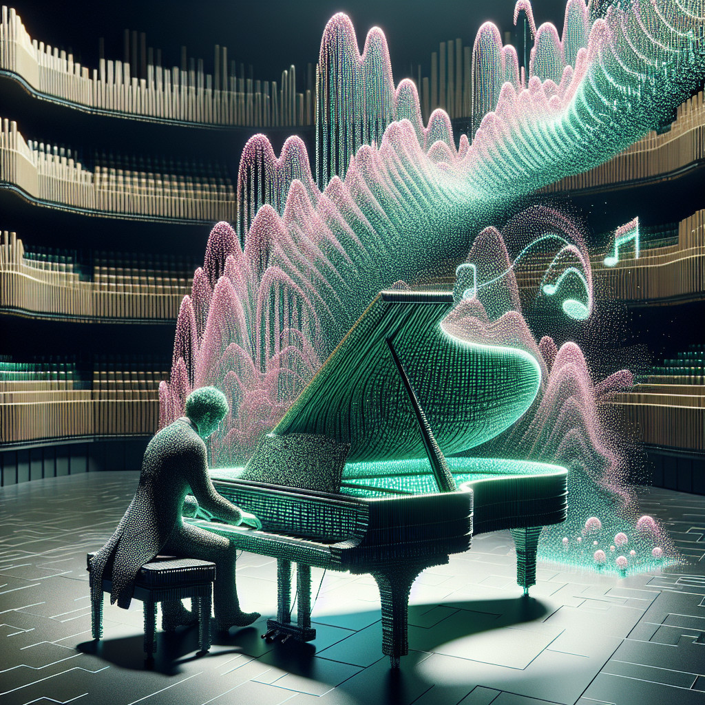 Futuristic Concert Hall with Visualized Sound Waves