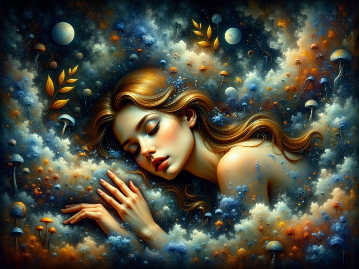 Serene Portrait of a Woman in a Dreamlike Landscape