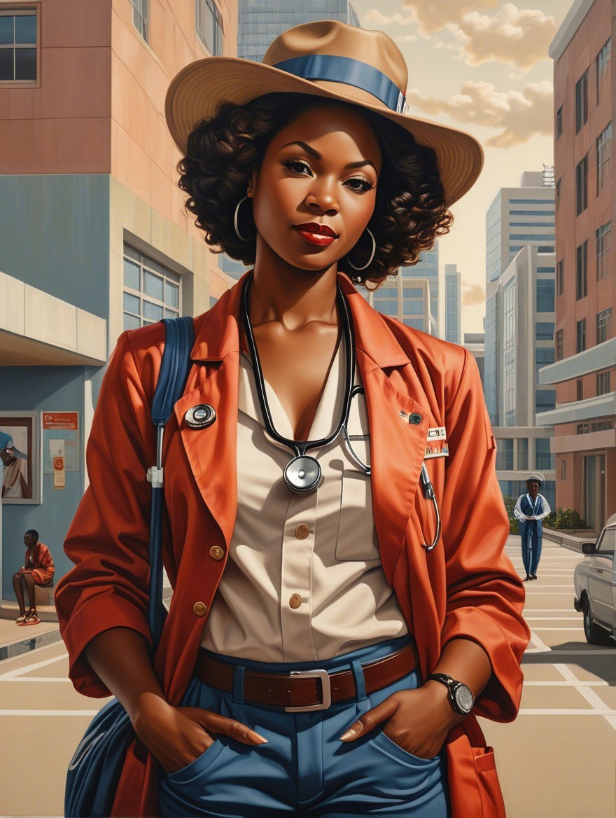 Confident Woman in Urban Setting with Stethoscope