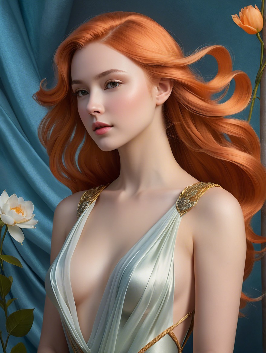 Elegant Woman with Vibrant Orange Hair and Dress