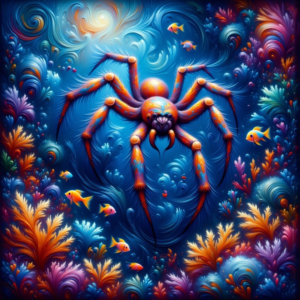 Vivid Underwater Scene with Fantastical Spider and Corals