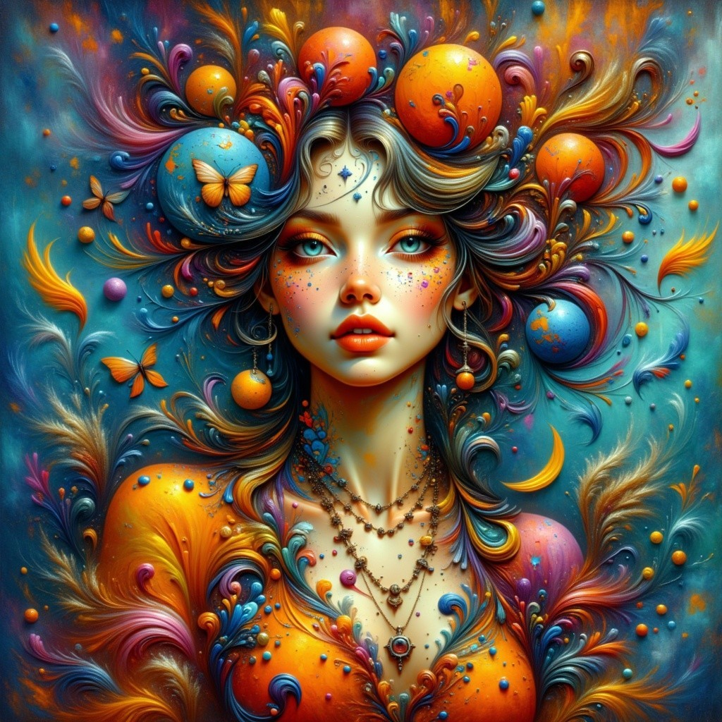 Surreal Portrait of a Woman with Colorful Elements