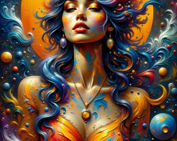Cosmic-Themed Artwork of a Serene Woman in Galaxy