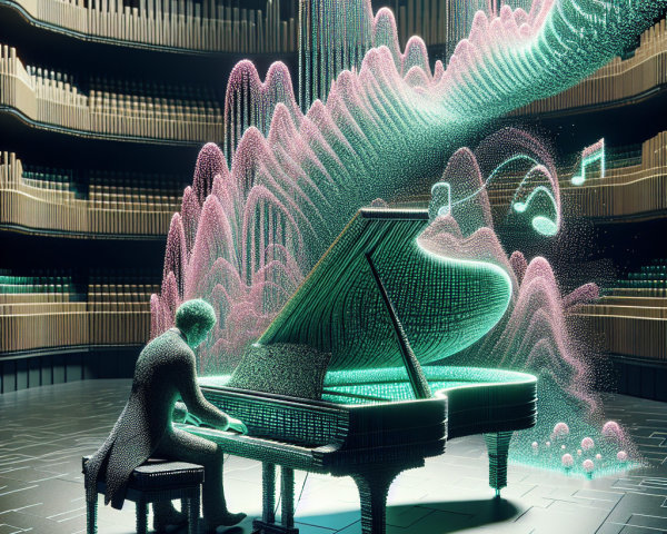 Futuristic Concert Hall with Visualized Sound Waves