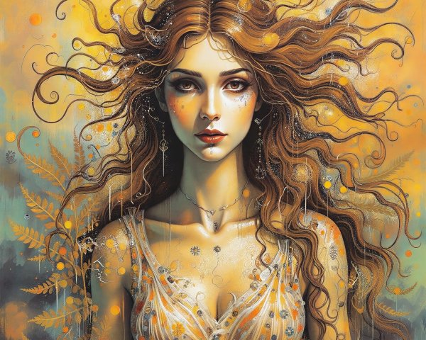 Vibrant Digital Painting of a Woman in Golden Dress