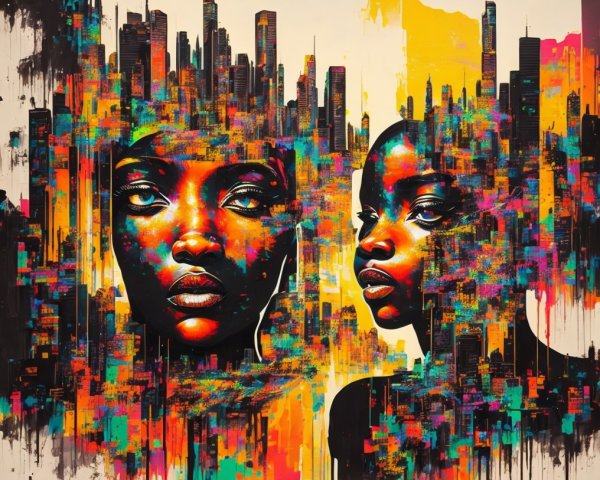 Abstract Expressionist Portraits with Colorful Skylines