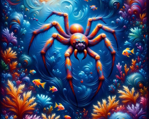 Vivid Underwater Scene with Fantastical Spider and Corals