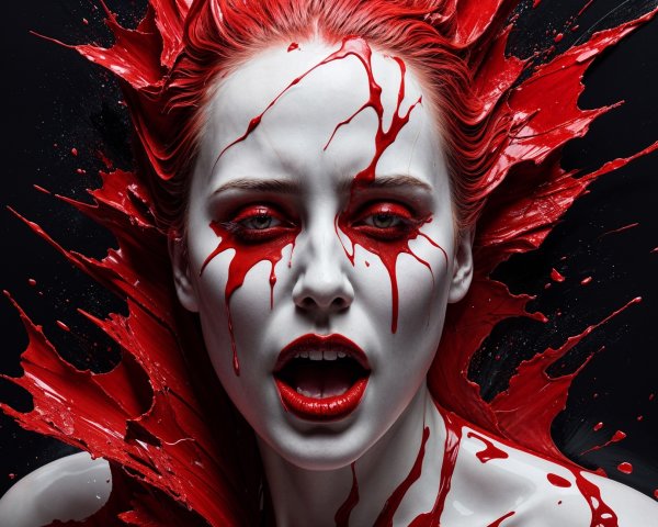 Striking Figure with Pale Skin and Red Accents