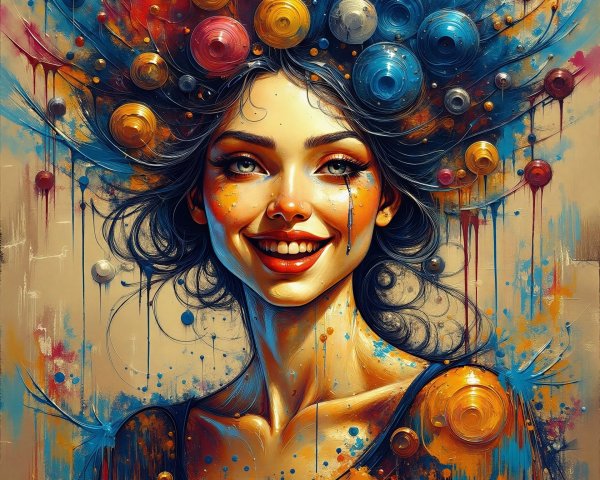 Vibrant Anime Painting of a Woman with Colorful Details