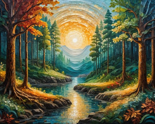 Vibrant Mosaic of River and Autumn Forest Landscape