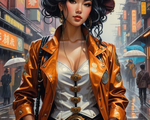Close-up of East Asian Woman in Steampunk Attire
